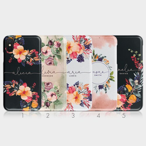 Personalised Initials Custom Hard Phone Case Floral Fresh | Etsy