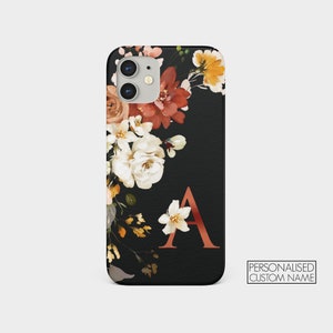 Coque personnalisée Tirita, coque personnalisée esthétique, monogramme fleurs vintage roses, nom pour iPhone 15 14 13 12 11 7 8 10 SE Samsung S20 S10 06