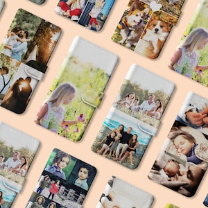 Gepersonaliseerde flip portemonnee telefoonhoesje aangepaste foto afbeelding afbeelding voor iPhone 16 15 14 13 12 11 6 7 8 10 SE Samsung Galaxy S20 S10 S9