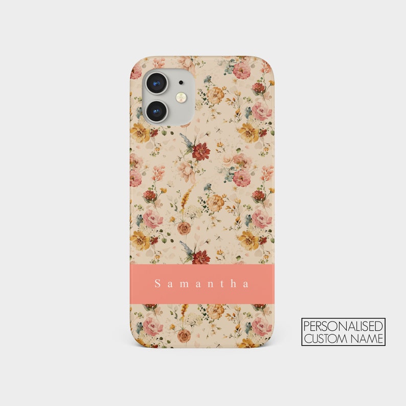 Coque personnalisée Tirita, coque personnalisée esthétique, monogramme fleurs vintage roses, nom pour iPhone 15 14 13 12 11 7 8 10 SE Samsung S20 S10 09