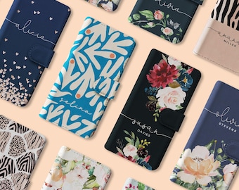 Tirita Personalised Wallet Flip Phone Case Custom Flowers Hearts Honey Bees Monogram Name for iPhone 16 16e 15 14 13 12 XR SE Samsung Galaxy