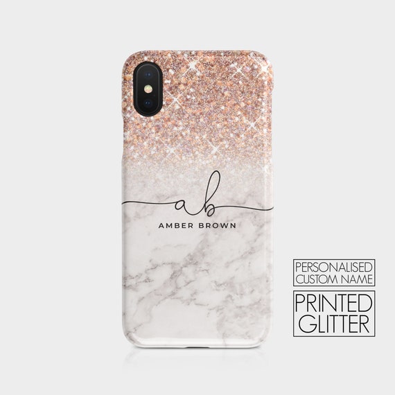 NOT REAL GLITTER Floral Flowers Gold Monogram Bloom Tirita Personalised Initials Custom Hard Phone Case Compatible with iPhone 12 Mini PRINTED GLITTER