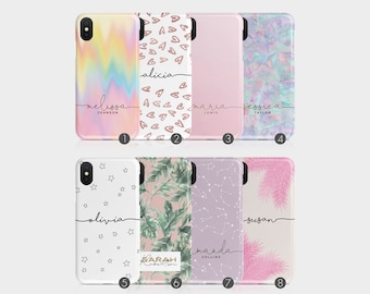 Personalisierte Initialen Benutzerdefinierte harte Handyhülle Weltraum Sommer Heatrs Ombre Regenbogen Palmen iPhone 12 11 5 5s SE 2020 6 6s 7&8+ X Xs Xr Samsung