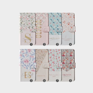 Étui portefeuille personnalisé en cuir avec initiales personnalisées, or floral shabby chic, anglais pour iPhone 16 15 14 13 12 11 8 SE XS Max Samsung S23