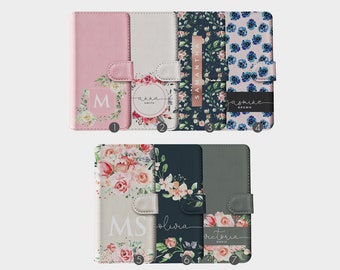 Personalised Initials Custom Wallet Leather Phone Case Roses Fresh Flowers Spring Gold for iPhone 17 16 15 14 13 12 Pro Max Samsung S25 S23