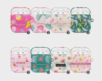 Tirita Personalised AirPod Case Cover for AirPods 4, 3, 2, 1 gen and AirPods Pro 3, 2, 1 gen Custom Text Aesthetic Tropical Vibes Flowers