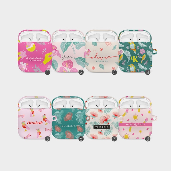 Tirita Personalisierte AirPod-Hülle für AirPods 4, 3, 2, 1 Gen und AirPods Pro 3, 2, 1 Gen Benutzerdefinierte Textästhetik Tropische Vibesblumen