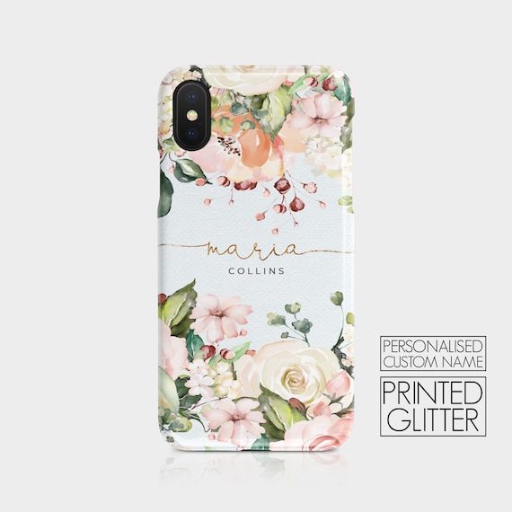 NOT REAL GLITTER Floral Flowers Gold Monogram Bloom Tirita Personalised Initials Custom Hard Phone Case Compatible with iPhone 12 Mini PRINTED GLITTER