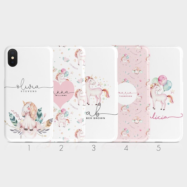 Iniciales personalizadas Funda de teléfono duro personalizada Unicornios Criaturas mágicas Corazones Nombre de estrella iPhone 12 5 5s SE 6 6s 7&8 + X Xs Samsung Motorola