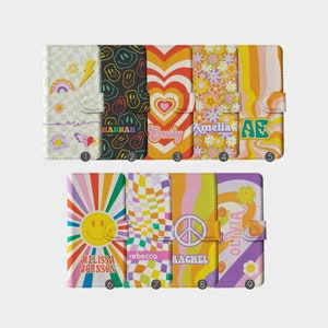 Funda de teléfono personalizada con tapa tipo billetera Tirita, estilo retro hippie, vintage, colorida, para iPhone 15, 14, 13, 12, 11, XR, SE, Samsung Galaxy S20, S10