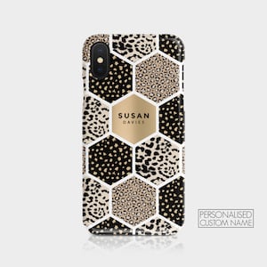 Gepersonaliseerde aangepaste harde telefoonhoes dierenprint luipaard cheetah gouden naam initialen voor iPhone 12 5 SE 6 7 8 X XS Samsung Galaxy MotorolaHTC