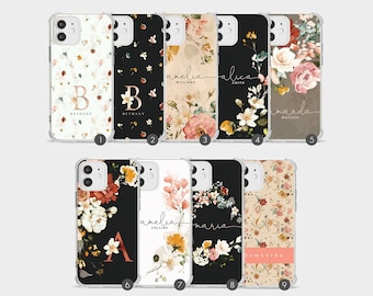 Tirita Personalisierte Stoßfeste Handyhülle mit Bumpers Soft Cover Floral Roses Vintage Kirschblüte für iPhone 15 14 13 12 SE 11 8 XS