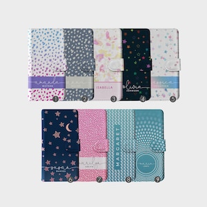 Tirita Personalisierte Flip Case Hülle Custom Stars Moon Spots Abstrakter Kreis für iPhone 15 14 13 12 11 5 SE 6s 7&8 X XR Samsung S20 S10