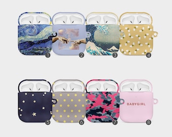 Tirita AirPod Case Cover for AirPods 2 3 4 and AirPods Pro 1 2 3 Aesthetic For Girls Designer Case with Clip Keychain Hokusai Van Gogh Camo