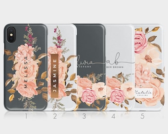 Personalised Initials Custom Hard Phone Case Floral Fresh Flowers English Roses Peony for iPhone 15 14 13 12 11 Xs 5s 8 SE 6 Samsung S20 S10