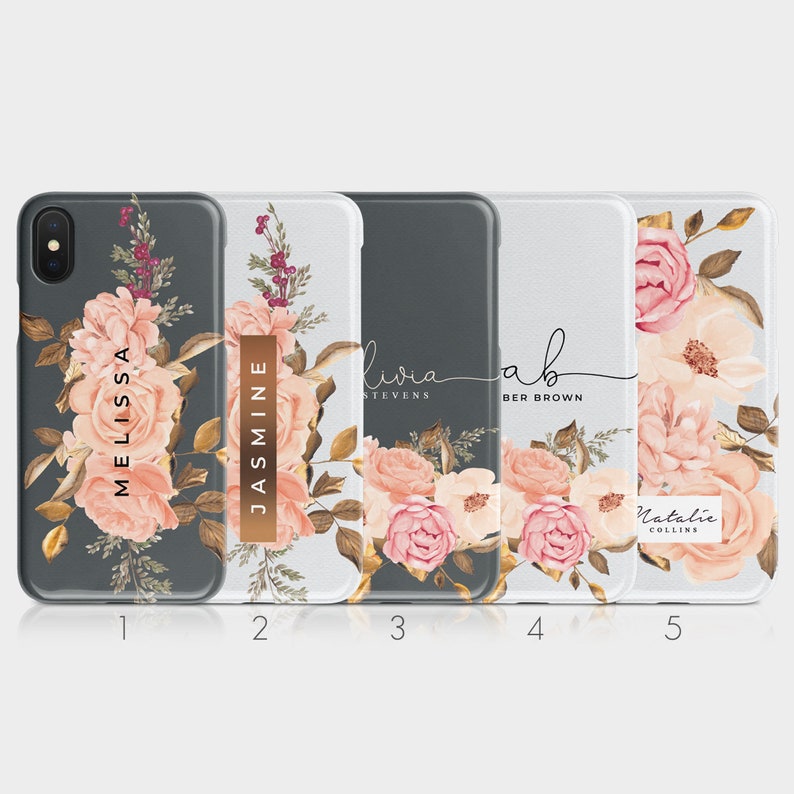 Personalised Initials Custom Hard Phone Case Floral Fresh Flowers English Roses Peony Name iPhone 12 5 5s SE 6 6s 7 8 Plus Samsung Motorola 