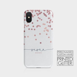 Personalisierte Initialen Custom Hard Phone Case Polka Dots Herz Roségold Monogramm für iPhone 15 14 13 12 5 SE 6 6s 8 Xs Xr Samsung S20 S10 Bild 3