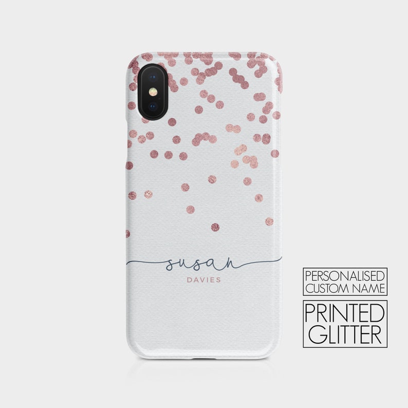 Personalised Initials Custom Hard Phone Case Polka Dots Heart Rose Gold Monogram for iPhone 15 14 13 12 5 SE 6 6s 8 Xs Xr Samsung S20 S10 02