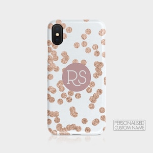 Initiales personnalisées coque de téléphone rigide personnalisée pois coeur or rose monogramme pour iPhone 15 14 13 12 5 SE 6 6s 8 Xs Xr Samsung S20 S10 05