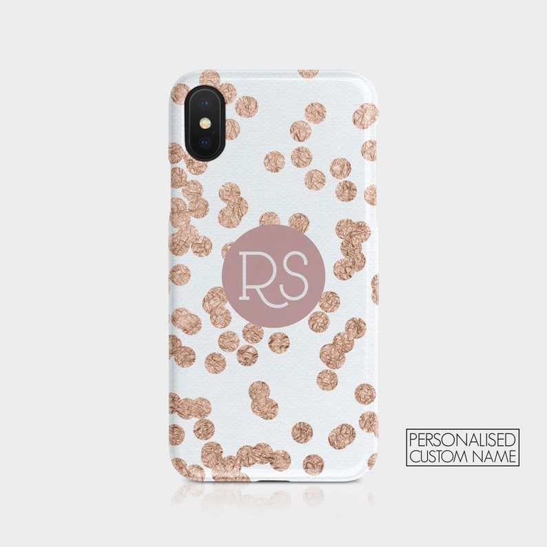 Personalisierte Initialen Custom Hard Phone Case Polka Dots Herz Roségold Monogramm für iPhone 15 14 13 12 5 SE 6 6s 8 Xs Xr Samsung S20 S10 Bild 6