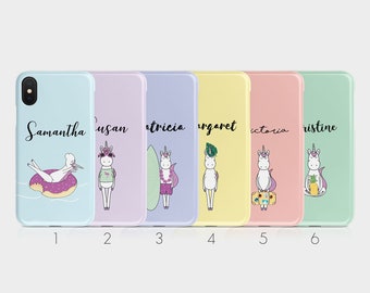 Initiales personnalisées Coque rigide personnalisée Licornes Kawaii Été Dessin Pastel iPhone 12 5 5s SE 6 6s 7&8+ X Xs Xr 11 Samsung Motorola