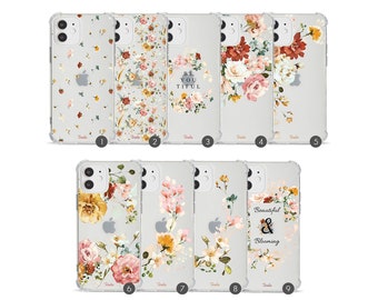 Tirita Funda para teléfono a prueba de golpes con parachoques Funda transparente suave Rosas florales Flor de cerezo vintage para iPhone 15 14 13 12 SE 11 6 7 y 8 Plus XR