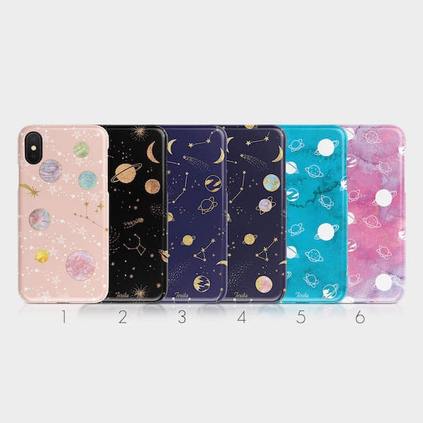Tirita Hard Phone Case Celestial Moon Stars Space Universe Printed Glitter for iPhone 15 14 13 12 5 5s SE 6 7&8 + X Xs Samsung S20 S10 Ultra