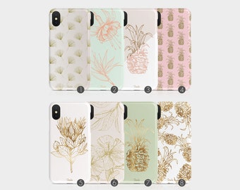 Tirita Hard Phone Case Tropical Pineapple Papyrus Flower Gold Print for iPhone 15 14 13 12 11 5 5s SE 6 6s 7&8+ X Xs Max Xr Samsung S20 S10