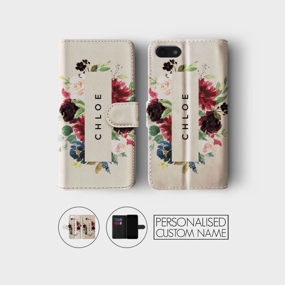 Custodia per telefono con portafoglio personalizzato con iniziali, motivo: rosa inglese floreale acquerello per iPhone 15 14 13 12 11 5 SE 6 6s 7 8 Plus X Xr Xs Max - Italia