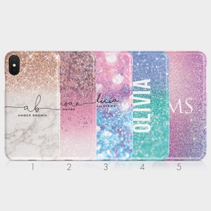 Personalised Initials Custom Hard Phone Case Luxory Printed Glitter Ombre Sparkly Name for iPhone 15 14 13 12 5 5s SE 6 7 8 Plus Samsung S20