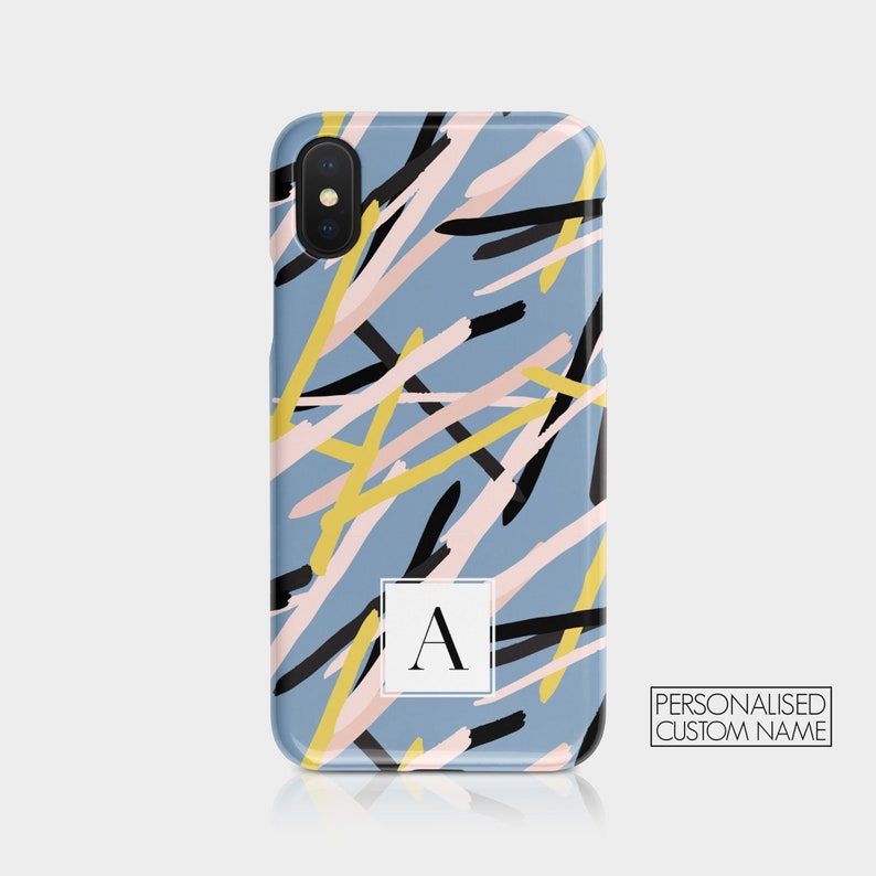 Personalised Initials Custom Hard Phone Case Stripes Polka Dots Abstract Lines Name iPhone 12 11 5 5s SE 6 7&8 X Xs Xr 11 Samsung Motorola 05