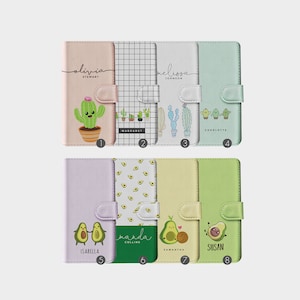 Personalisierte Initialen Benutzerdefinierte Brieftasche Flip Handyhülle Kawaii Kaktus Avocado Mexikanischer Name für iPhone 15 14 13 12 11 SE 6s 7 8 Plus X Xr Xs Max