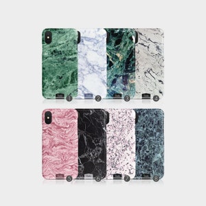 May include: Eight different iPhone cases with marble-inspired designs. The cases feature various colors and patterns, including green, blue, white, black, pink, and gray.
