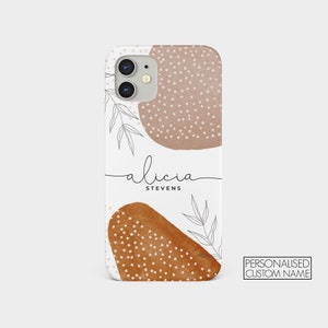 Coque personnalisée Tirita, coque personnalisée, esthétique, tons terre, nature, minimaliste, monogramme, nom, iPhone, 15 14 13 12 11 7 10 SE, Samsung S20 S10 07