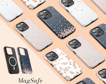 Rose Gold Phone Case | Polka Dot | MagSafe iPhone 17 Case | Tough iPhone 17 Pro Max Air 16 Pro 16 Plus 16e 17e 15 14 13 Mini 12 11 Cover