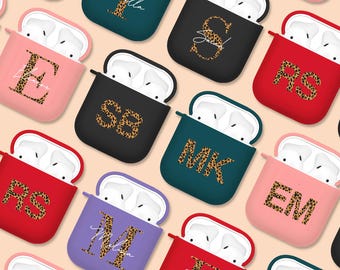 Personalised AirPod Case for AirPods 4 3 2 1 & AirPods Pro 2 1 Cover with Clip Keychain Cute Custom Name Text Leopard Print Animal Font