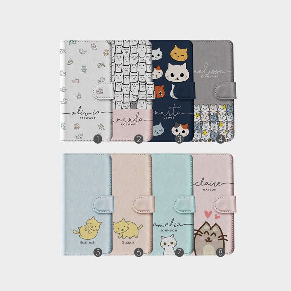 Tirita Personalised Wallet Flip Case Custom Cats Meow Manga Anime Cartoon Name for iPhone 15 14 13 12 11 6 7 8 10 SE 2020 Samsung Galaxy