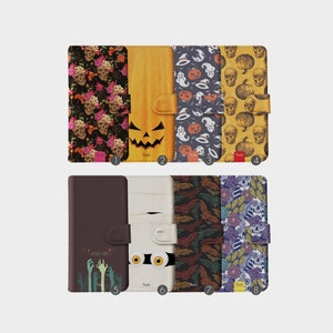 Funda de cuero tipo billetera Tirita con tapa para teléfono con diseño de calabaza de Halloween, calaveras de azúcar, fantasma, zombi, momia para iPhone 16, 15, 14, 13, 12 SE, 8, Xs Max, Samsung S23