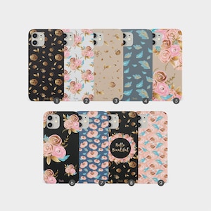 Tirita Hard Phone Case Cover Floral Roses Gold Pink Vintage Peony Flowers Leaves for iPhone 13 12 5 5s SE 6 6s 7&8 + X Xs Samsung S20 S10 S9