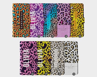 Étui portefeuille personnalisé Tirita à rabat personnalisé imprimé animal léopard tigre couleurs néon pour iPhone 15 14 13 12 11 8 XS SE Samsung Galaxy S20