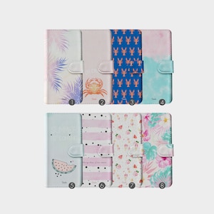Funda de cuero tipo billetera Tirita con tapa para teléfono con diseño de cangrejos, langostas, hojas de palmera y sandía para iPhone 16, 15, 14, 13, 12, 11, SE, 8, XS, Samsung S23, S22, S21