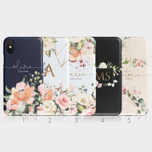 Personalised Initials Custom Phone Case Floral Fresh Flowers English Roses Gold for iPhone 15 14 13 12 11 Xs 5s 8 SE Samsung Galaxy S20 S10