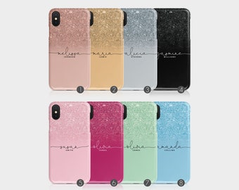 Personalised Initials Custom Hard Phone Case Ombre Printed Glitter Luxury Sparkly Name iPhone 12 11 5 SE 6 6s 7&8+ X Xs Xr Samsung Motorola