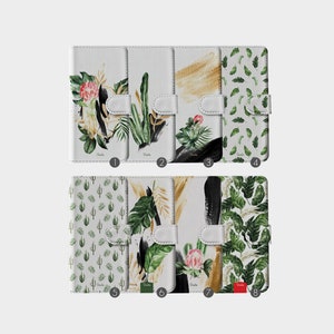 Portefeuille Tirita Étui pour téléphone à rabat en cuir Plantes tropicales Feuilles vertes Fleur de cactus Palmier pour iPhone 16 15 14 13 12 11 SE 8 Xs Samsung S23 S22