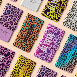 Tirita Personalisierte Flip Lederhülle Benutzerdefinierte Tier Druck Leopard Tiger Neonfarben für iPhone 16 15 14 13 12 11 8 XS SE Samsung S23 S22 S21