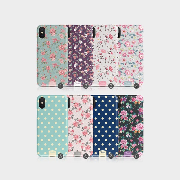 Tirita Hard Phone Case Shabby Chic Ditsy Floral Retro Polka Dots Roses Flowers for iPhone 15 14 13 12 11 Xs 5s 8 SE Samsung Galaxy S20 S10