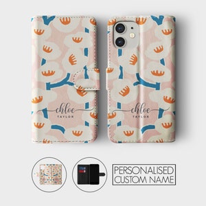 Étui portefeuille personnalisé Tirita à rabat floral personnalisé fleurs rétro modernes pour iPhone 15 14 13 12 11 8 XR SE Samsung Galaxy S20 S10 S9 01- Bindweed Pastel