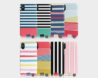 Étui pour téléphone rigide Tirita rayé lignes horizontales verticales colorées pour iPhone 15 14 13 12 11 Xs 5s 8 SE 6s Samsung Galaxy S20 S10