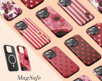 Red Floral Coquette Phone Case | MagSafe iPhone 17 Case | Tough iPhone 17 Pro Max Air 16 Pro 16 Plus 16e 17e 15 14 13 Mini 12 11 Cover