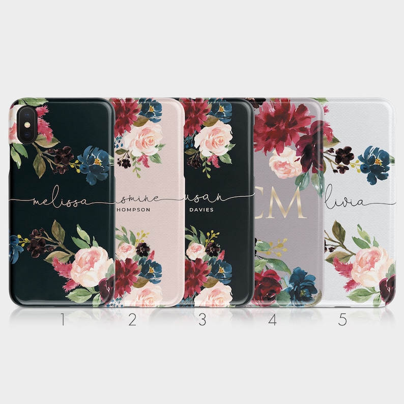 Personalised Initials Custom Hard Phone Case Floral English Roses Vintage Flowers Gold Name for iPhone 15 14 13 12 5 SE 6 7 8 Samsung S20 image 1